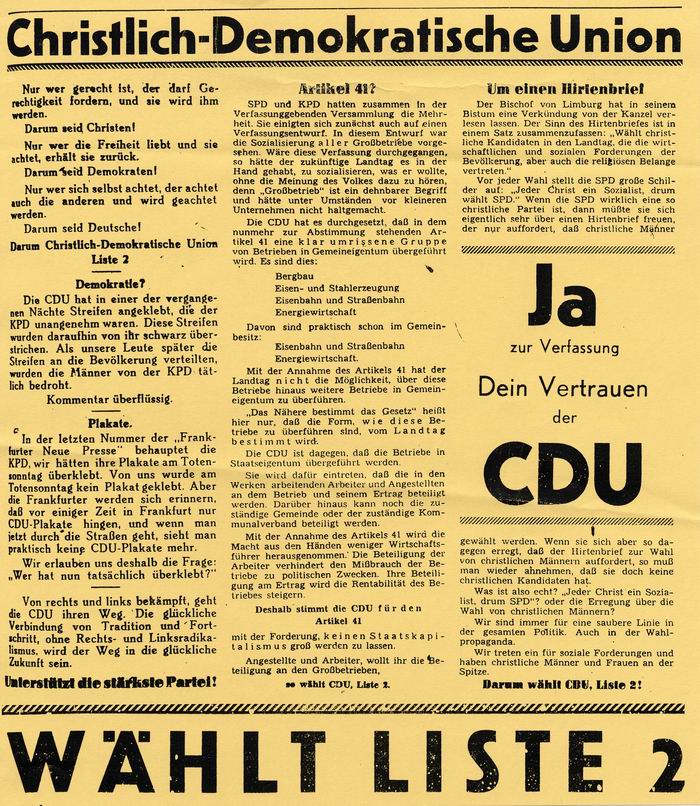 Wahlaufruf der CDU, Frankfurter Rundschau vom 30.11.1946