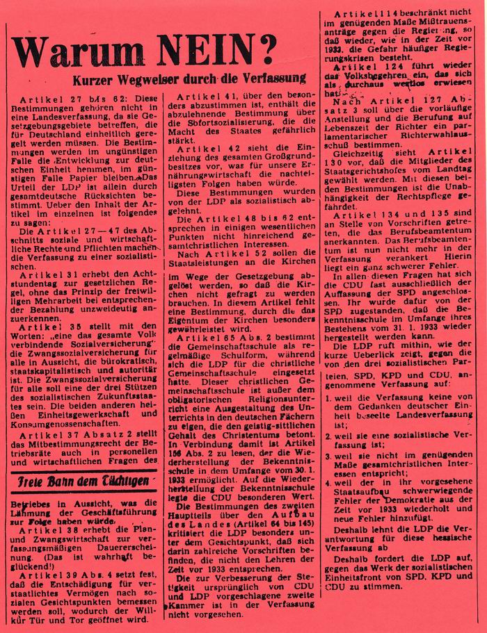 Aufruf der LDP "Warum Nein?" zum hessischen Verfassungentwurf