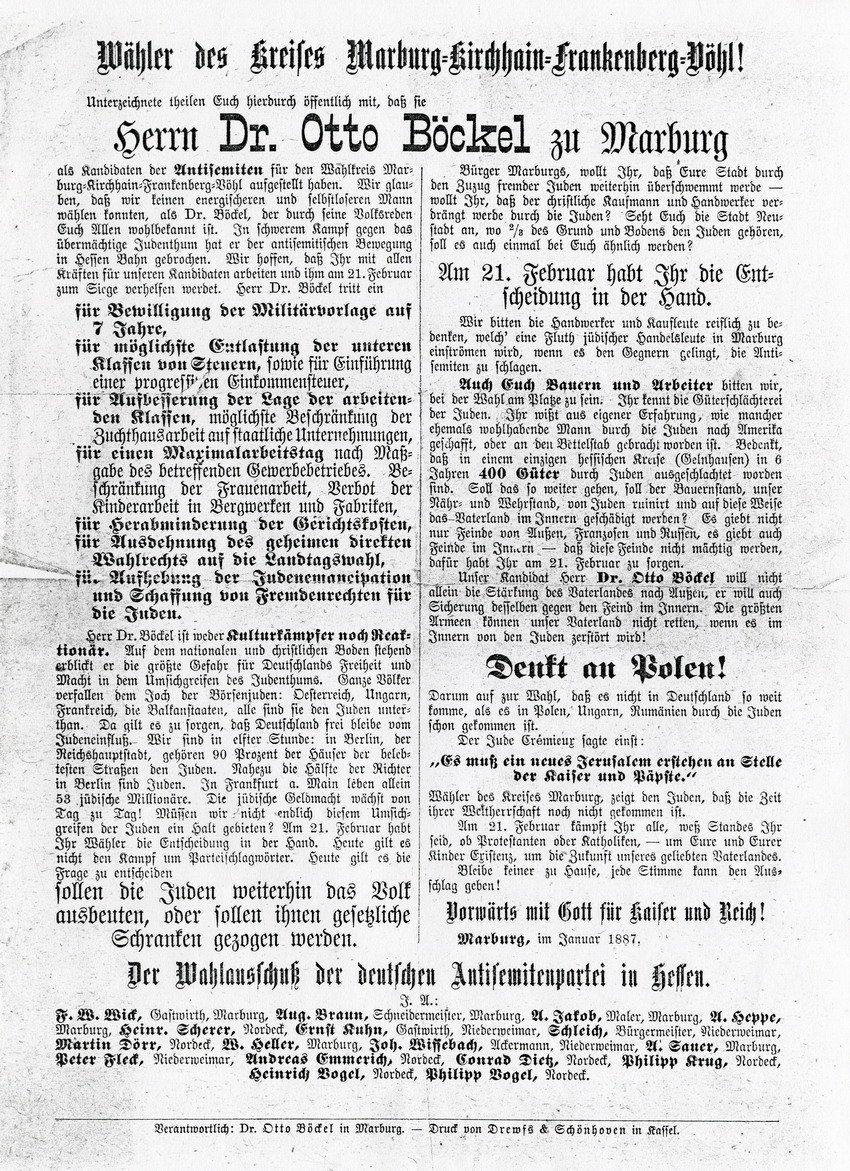 Wahlplakate und Flugblätter der Böckel-Bewegung 1887, 1890 und 1898