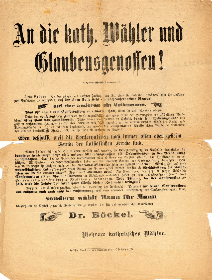 Wahlplakate und Flugblätter der Böckel-Bewegung 1887, 1890 und 1898