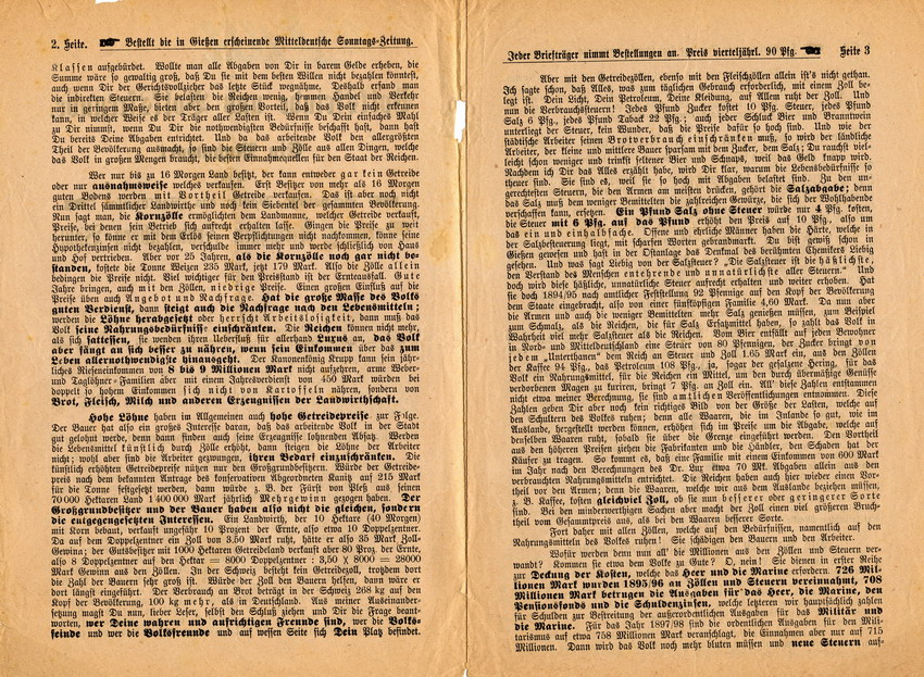 Volksfeinde und Volksfreunde. Ein Mahnwort an die Reichtagswähler des Wahlkreises Marburg-Kirchhain-Frankenberg-Vöhl - Wahlbroschüre der Sozialdemokraten 1898