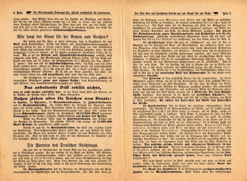 Volksfeinde und Volksfreunde. Ein Mahnwort an die Reichtagswähler des Wahlkreises Marburg-Kirchhain-Frankenberg-Vöhl - Wahlbroschüre der Sozialdemokraten 1898