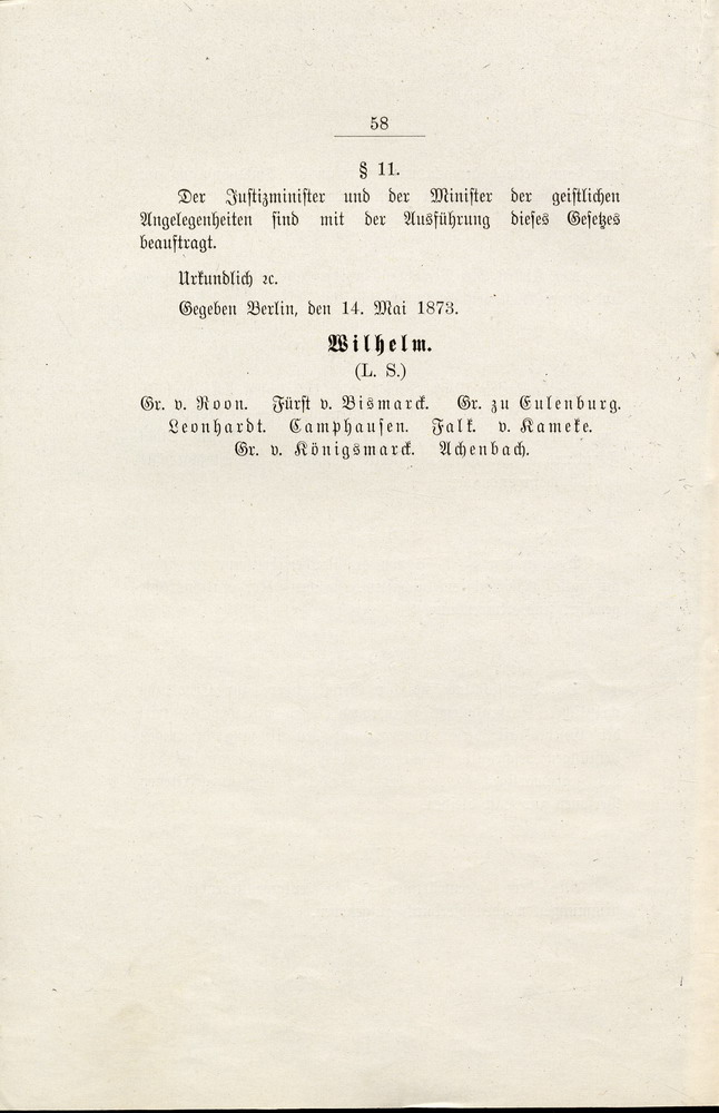 Gesetz des Königreichs Preußen "betreffend den Austritt aus der Kirche", 14. Mai 1873