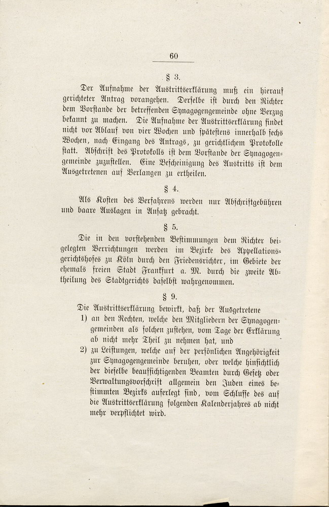 Gesetz des Königreichs Preußen "betreffend den Austritt aus den jüdischen Synagogengemeinden", 28. Juli 1876