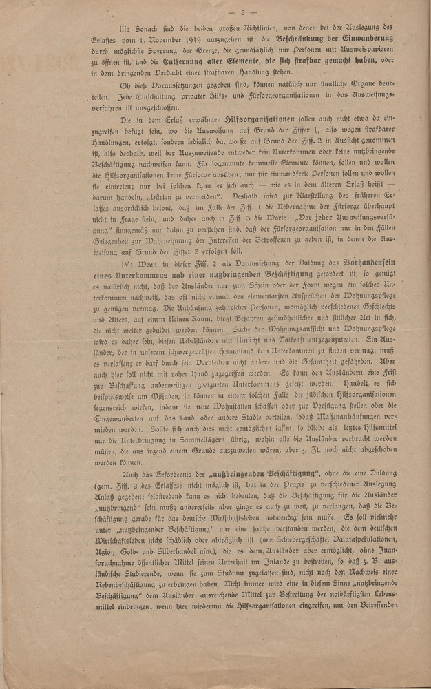 Erlass des Preußischen Ministers des Innern mit Sonderbestimmungen gegen die aus dem Osten eingewanderten Juden, 1. Juni 1920