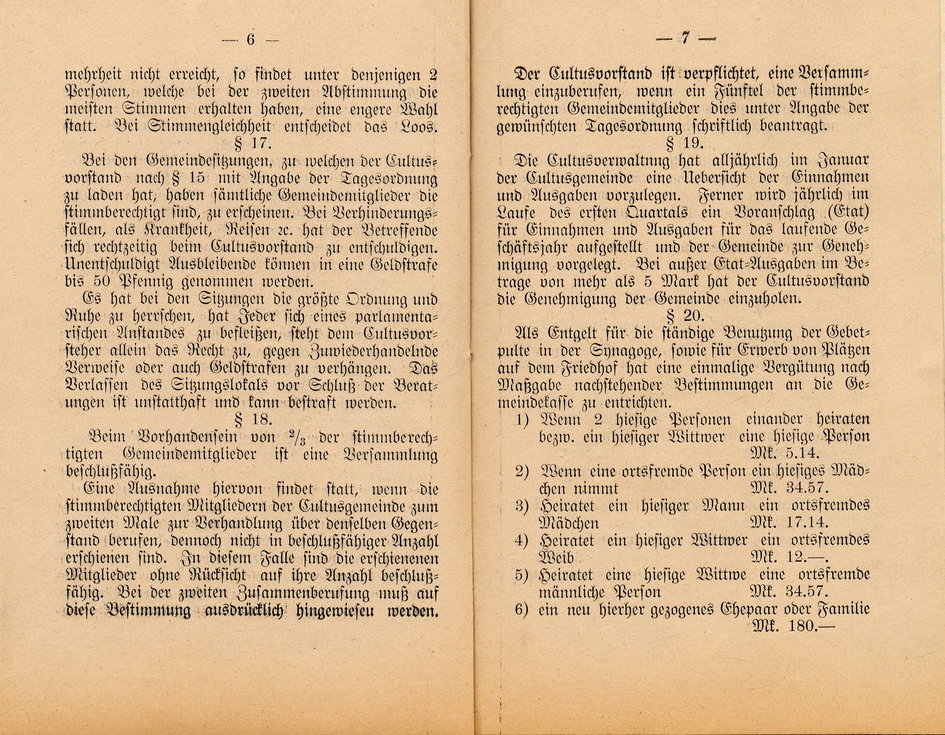Statuten der Synagogengemeinde in Bad Orb, 23. Februar 1905