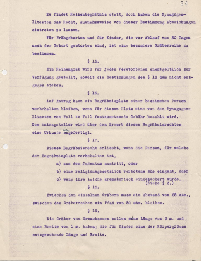 Abschrift der Friedhofs- und Begräbnisordnung der jüdischen Gemeinde zu Fulda, 28. September 1932