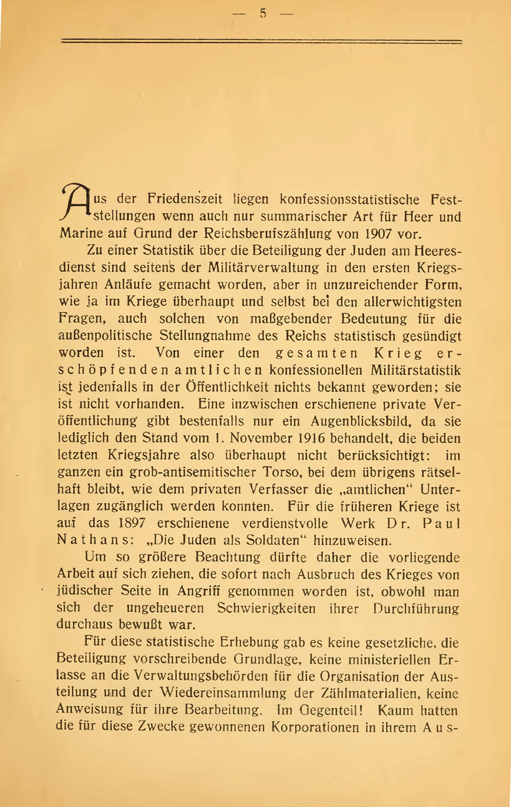 Vorwort von Prof. Silbergleit zur statistischen Studie "Die deutschen Juden als Soldaten im Kriege 1914/18" von Jacob Segall, 1922