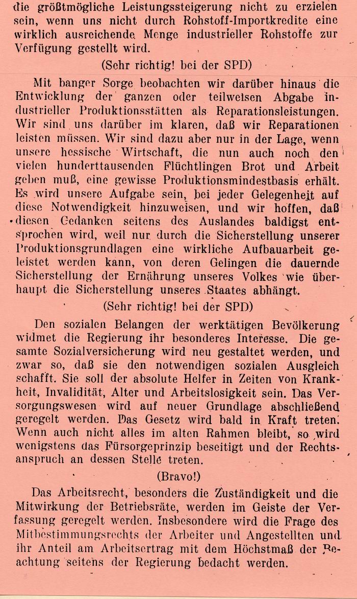 Auszug aus der Regierungserklärung des 1. gewählten hessischen Ministerpräsidenten Christian Stock vom 7. Januar 1947