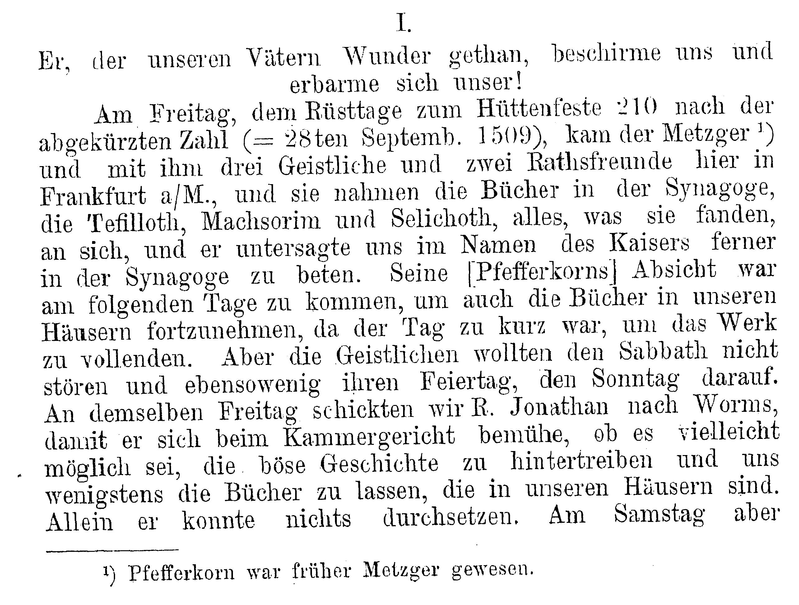 Aktenstücke zur Geschichte der Konfiskation der hebräischen Schriften  in Frankfurt am Main (Teil 1):
Jüdischer Bericht aus Frankfurt, 05.10.1509