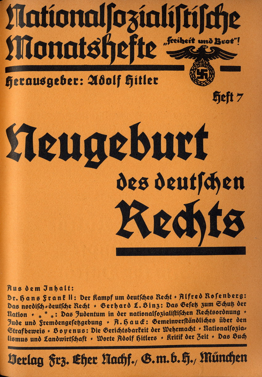 Alfred Rosenberg, Das nordisch-deutsche Recht, in: Nationalsozialistische Monatshefte 7, Oktober 1930