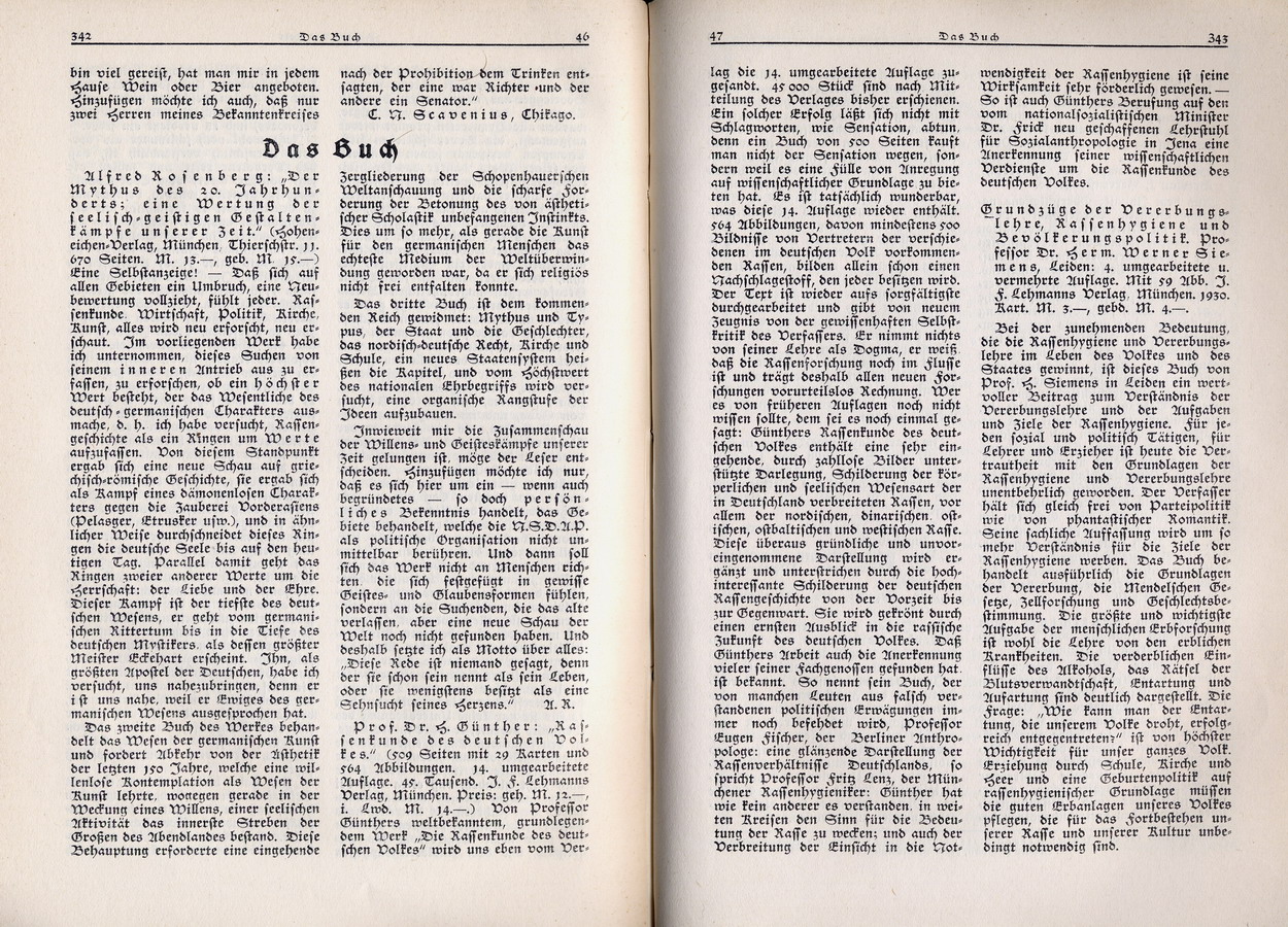 Buchbesprechung H. Günther, "Rassenkunde des deutschen Volkes"  in: Nationalsozialistische Monatshefte 7, Oktober 1930