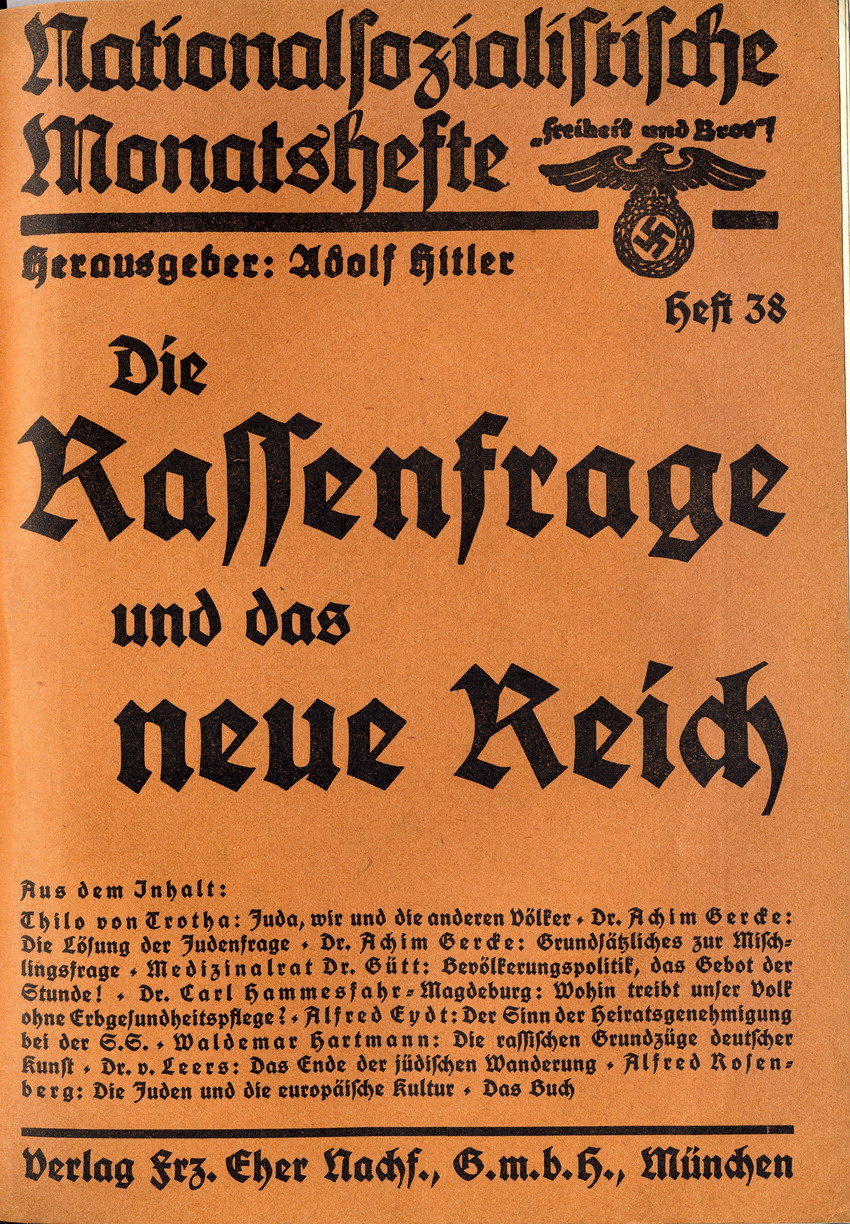 Die Rassenfrage und das neue Reich,  Nationalsozialistische Monatshefte 38, Mai 1933