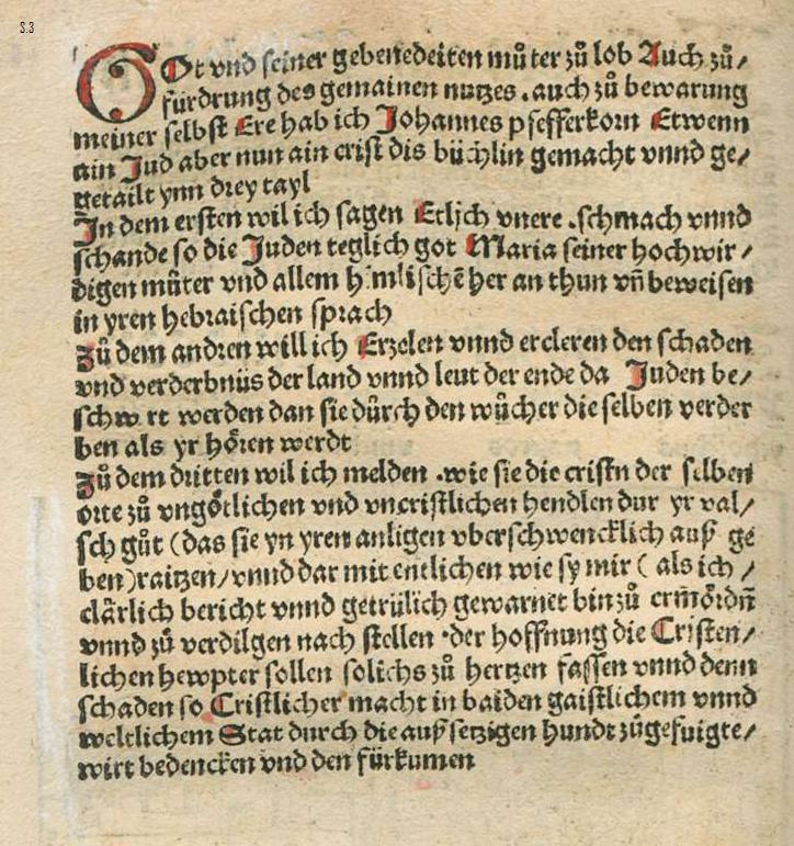 Auszüge aus Johannes Pfefferkrons Schrift "Judenfeind" , Köln 1509