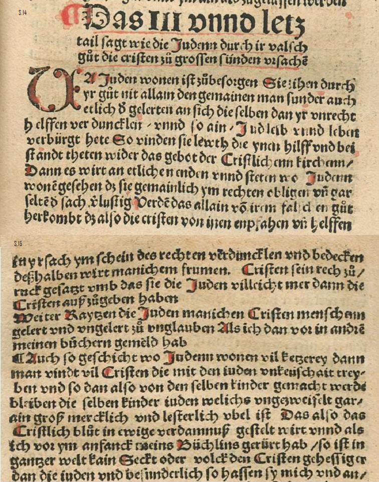 Auszüge aus Johannes Pfefferkrons Schrift "Judenfeind" , Köln 1509