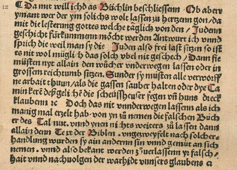 Auszüge aus Johannes Pfefferkrons Schrift "Judenfeind" , Köln 1509