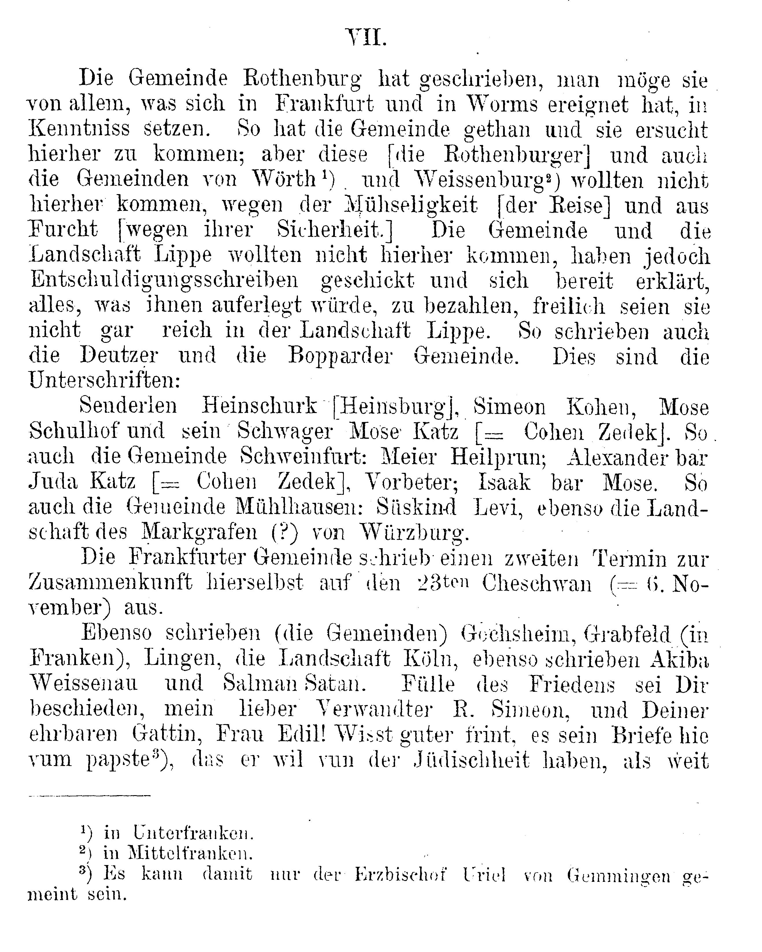 Aktenstücke zur Geschichte der Konfiskation der hebräischen Schriften in Frankfurt am Main (Teil 3):
Das Verhalten der Gemeinden in der Bücherangelegenheit; Schreiben eines Würzburgers an seine Verwandten in Frankfurt, 1510.
