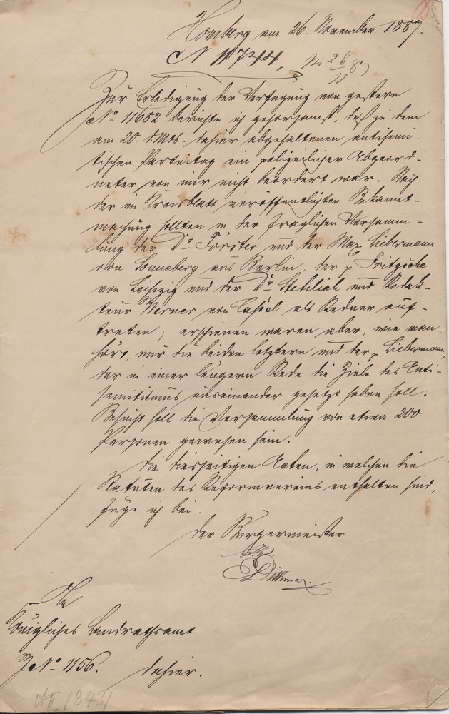 Bericht des Bürgermeisters von Homberg an den Landrat über den Parteitag der Deutschen Antisemitenpartei, 26. November 1887