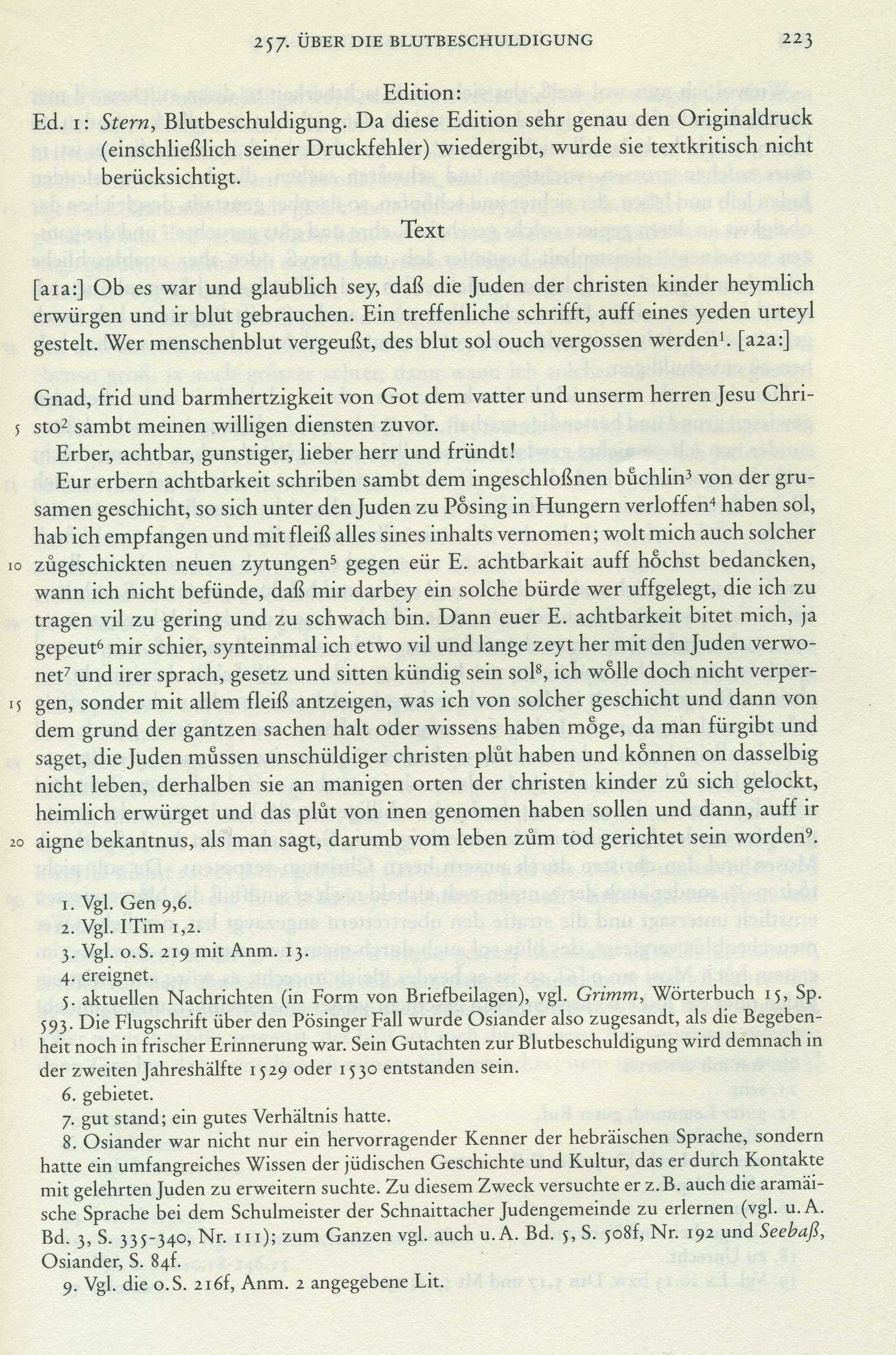 Andreas Osianders Schrift "Ob es war und glaublich sey, daß die Juden der christen kinder heymlich erwürgen und ir blut gebrauchen" 1529/30