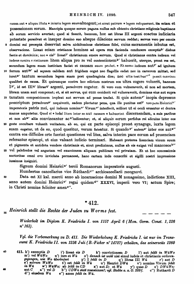 Judenprivileg Kaiser Heinrichs IV., gegeben zu Speyer am 19. Februar 1090