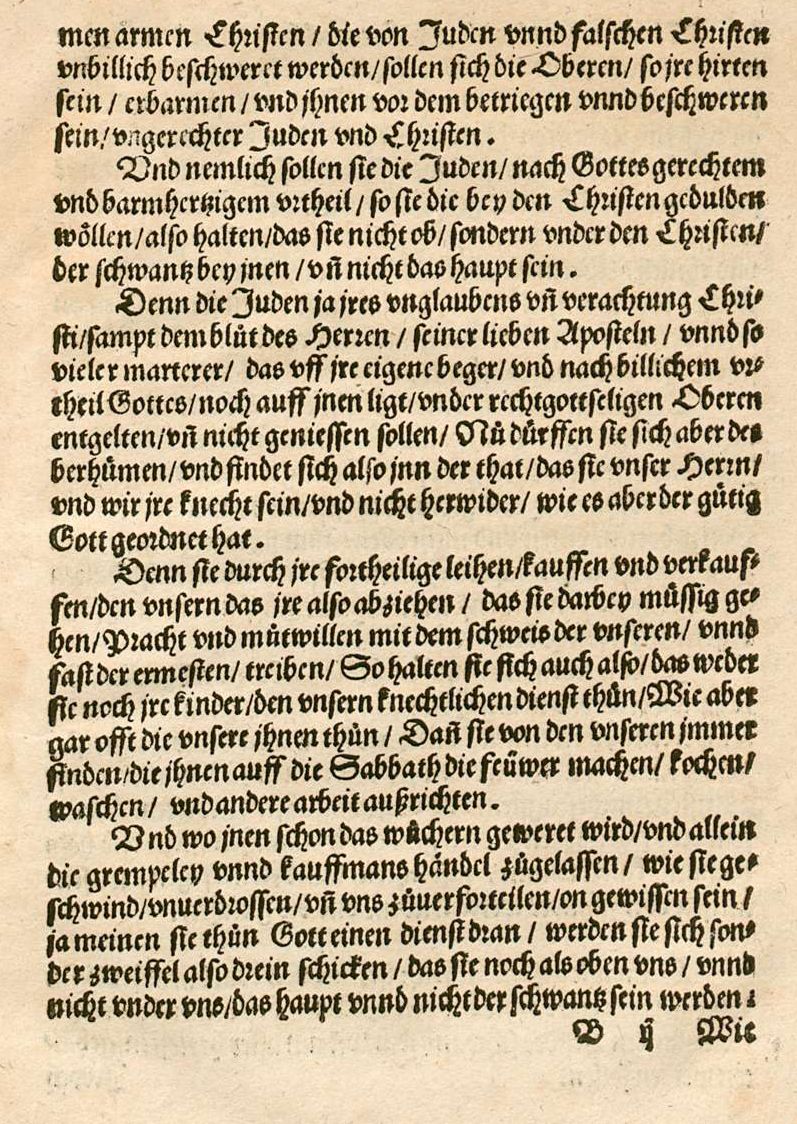Auszüge aus Martin Bucers  "Von den jude[n], Ob vn[d] wie die vnder den Christe[n] zu halten sind, ein Rathschlag", 1538 [Druck: Straßburg 1539]