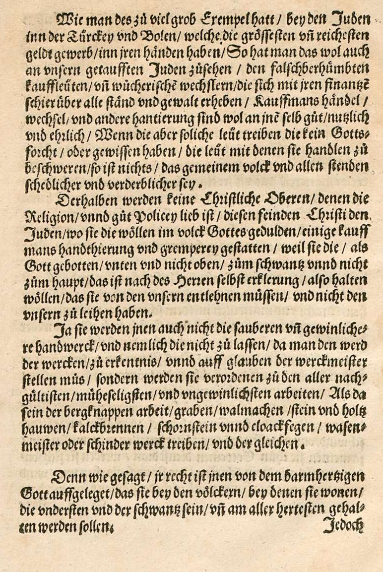 Auszüge aus Martin Bucers  "Von den jude[n], Ob vn[d] wie die vnder den Christe[n] zu halten sind, ein Rathschlag", 1538 [Druck: Straßburg 1539]