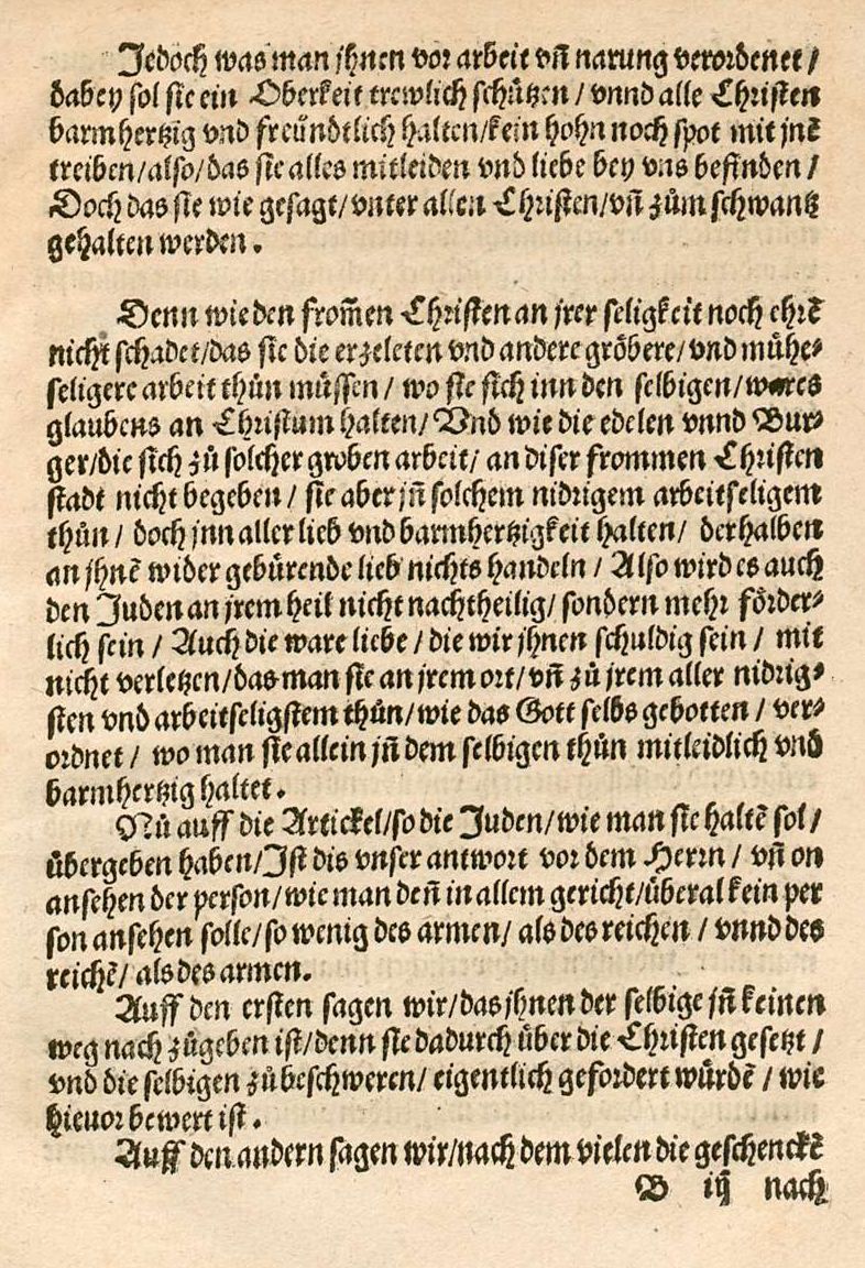 Auszüge aus Martin Bucers  "Von den jude[n], Ob vn[d] wie die vnder den Christe[n] zu halten sind, ein Rathschlag", 1538 [Druck: Straßburg 1539]