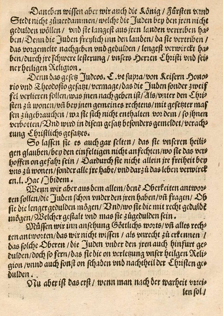 Auszüge aus Martin Bucers  "Von den jude[n], Ob vn[d] wie die vnder den Christe[n] zu halten sind, ein Rathschlag", 1538 [Druck: Straßburg 1539]