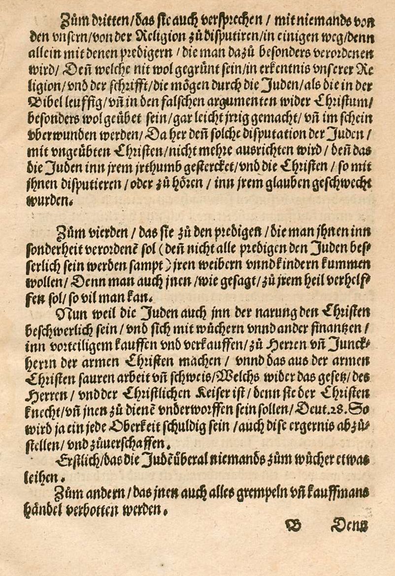 Auszüge aus Martin Bucers  "Von den jude[n], Ob vn[d] wie die vnder den Christe[n] zu halten sind, ein Rathschlag", 1538 [Druck: Straßburg 1539]