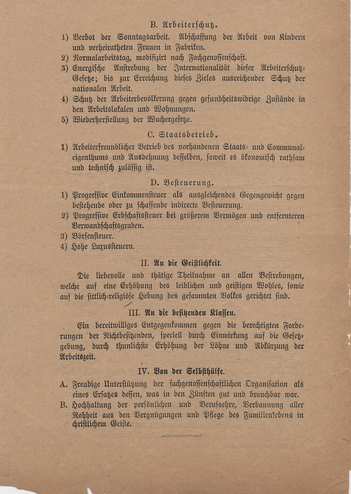 Programm der Christlich-Sozialen Arbeiterpartei, 1881