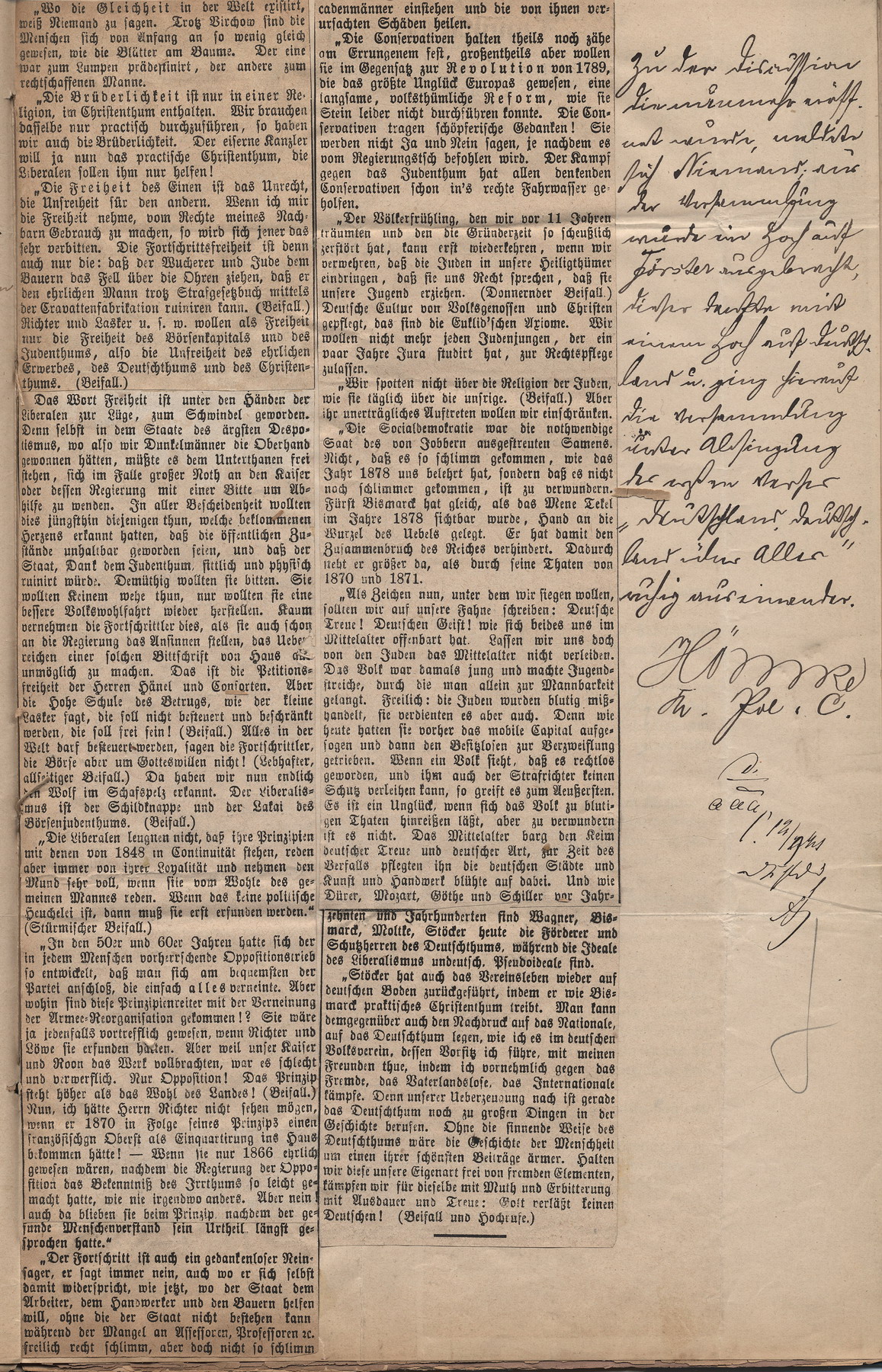 Bericht über eine Rede von Bernhard Förster zur Judenfrage in Kassel, 16. September 1881