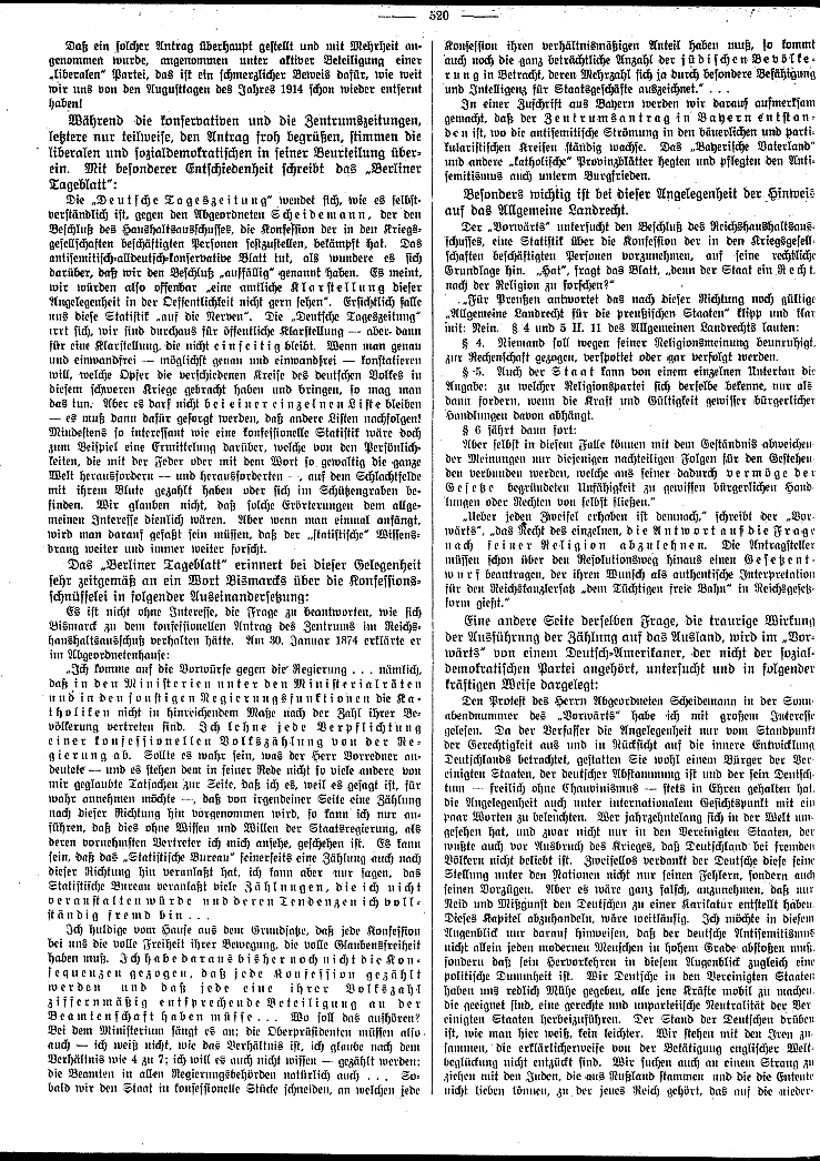 Kommentierung der "Allgemeinen Zeitung des Judentums" zur Judenzählung im deutschen Heer, 3. November 1916