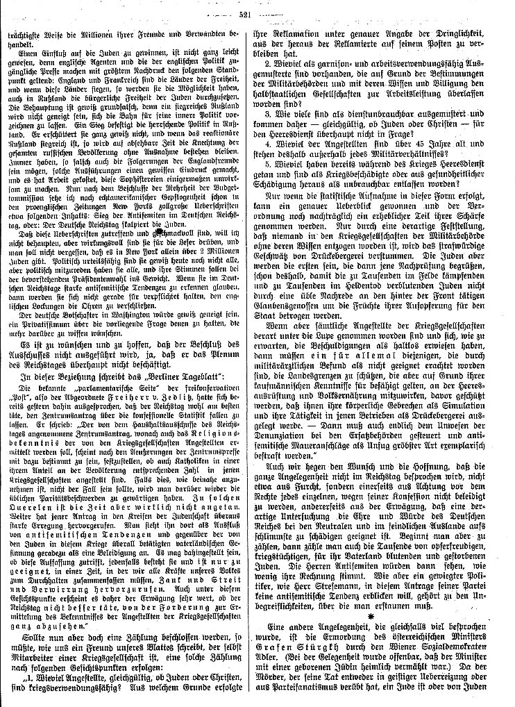 Kommentierung der "Allgemeinen Zeitung des Judentums" zur Judenzählung im deutschen Heer, 3. November 1916