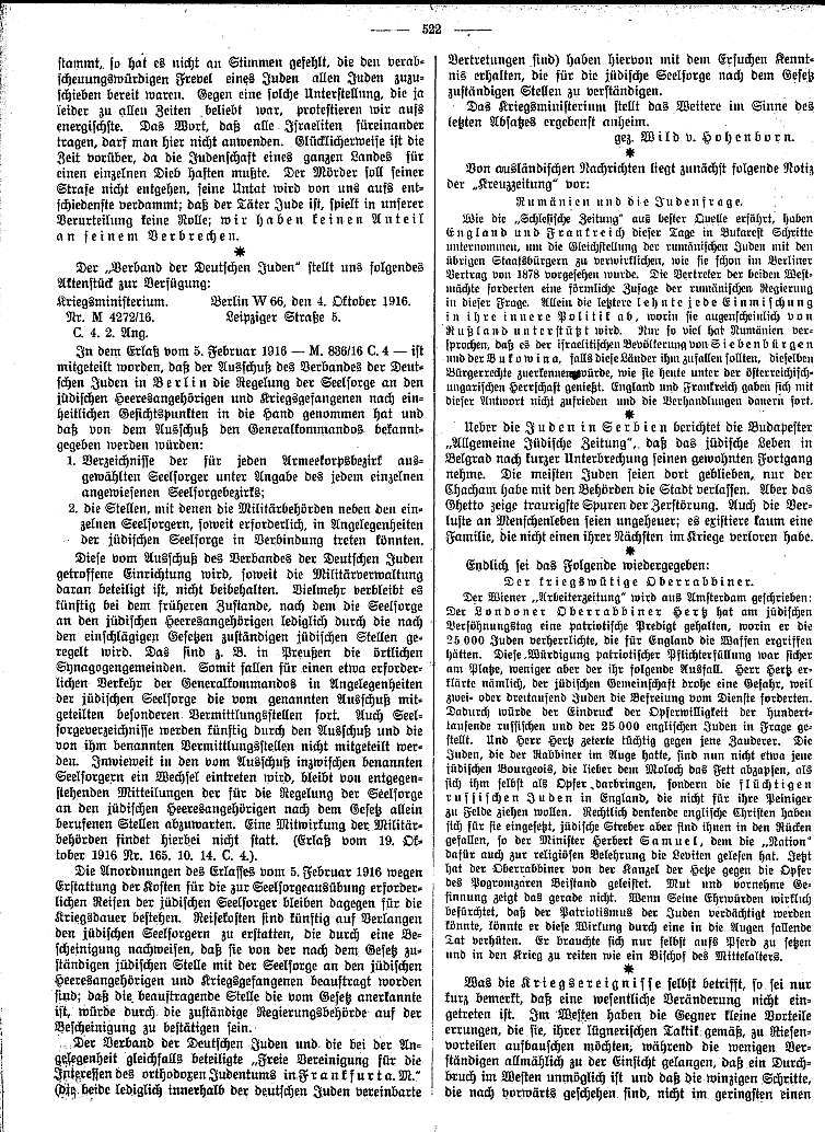 Kommentierung der "Allgemeinen Zeitung des Judentums" zur Judenzählung im deutschen Heer, 3. November 1916