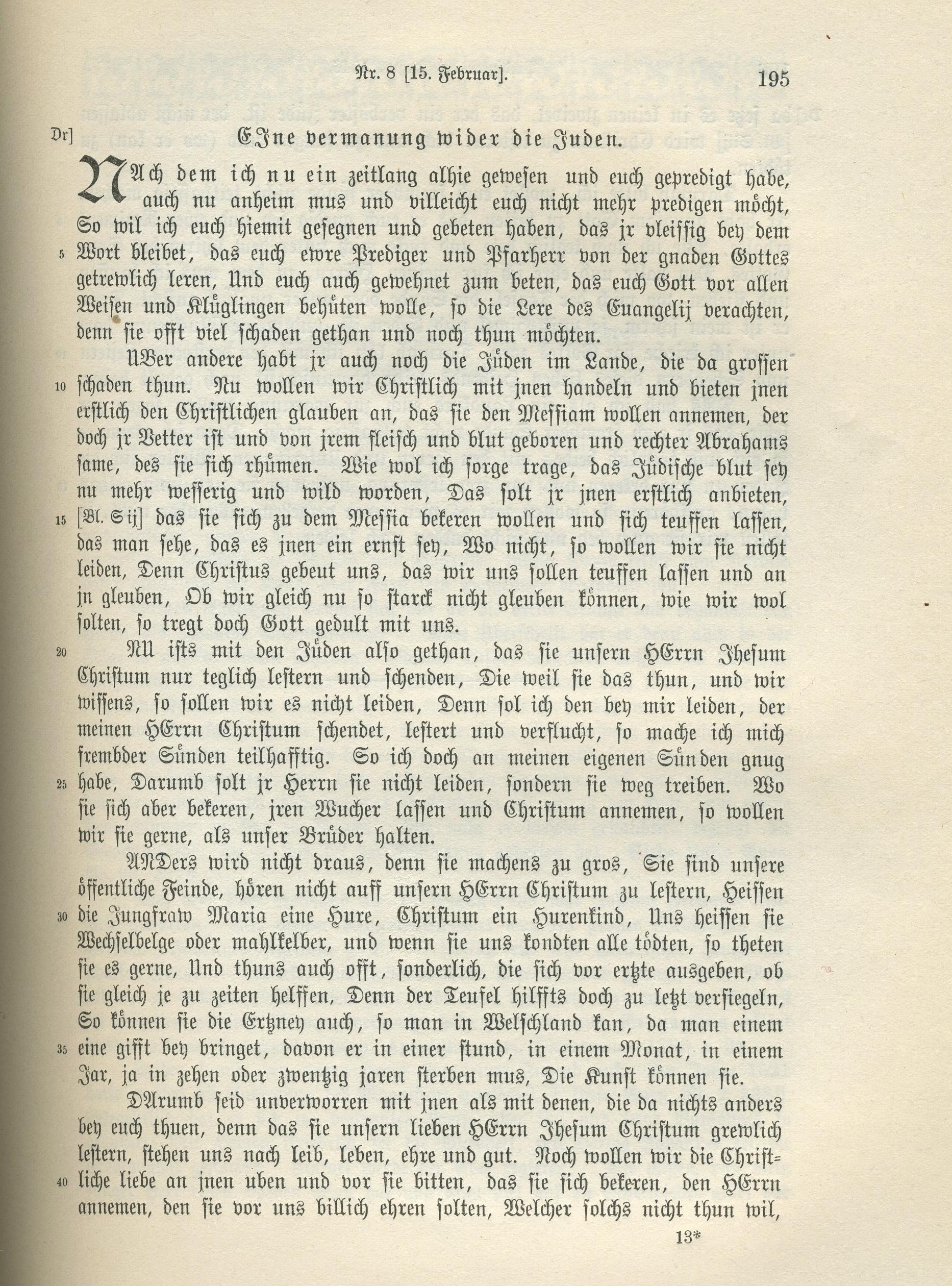 Martin Luthers Predigt drei Tage vor seinem Tod: "Eine vermanung wider die Juden", 15.02.1546