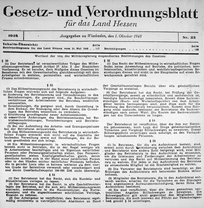 Betriebsrätegesetz vom 31. Mai 1948 (Auszüge)