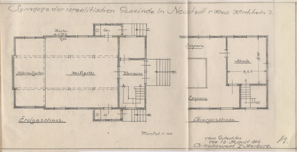 Briefwechsel zu Instandsetzungsarbeiten der Synagoge in Neustadt, 4. Juni bis 10. August 1926
