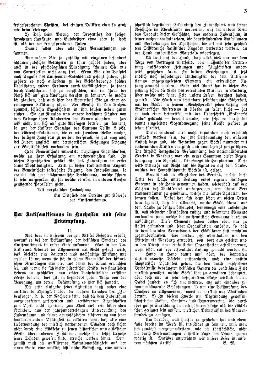 Der Verein zur Abwehr des Antisemitismus Marburg. Strategien II: Artikelserie Georg Winters "Der Antisemitismus in Kurhessen und seine Bekämpfung" in den "Mitteilungen aus dem Verein des Antisemitismus", Dezember 1891 - September 1892.