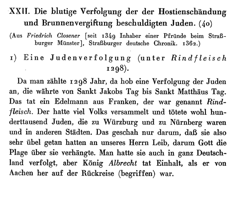 Judenverfolgungen, Straßburger deutsche Chronik, 1298-1349