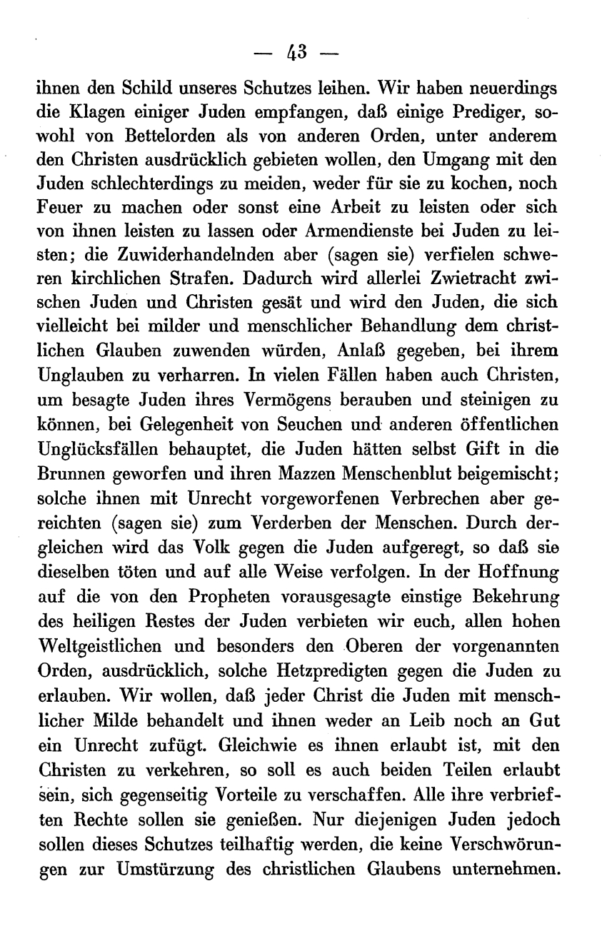 Papst Martin V. nimmt die Juden gegen den Vorwurf des Ritualmordes und der Brunnenvergiftung in Schutz, 20. Februar 1422