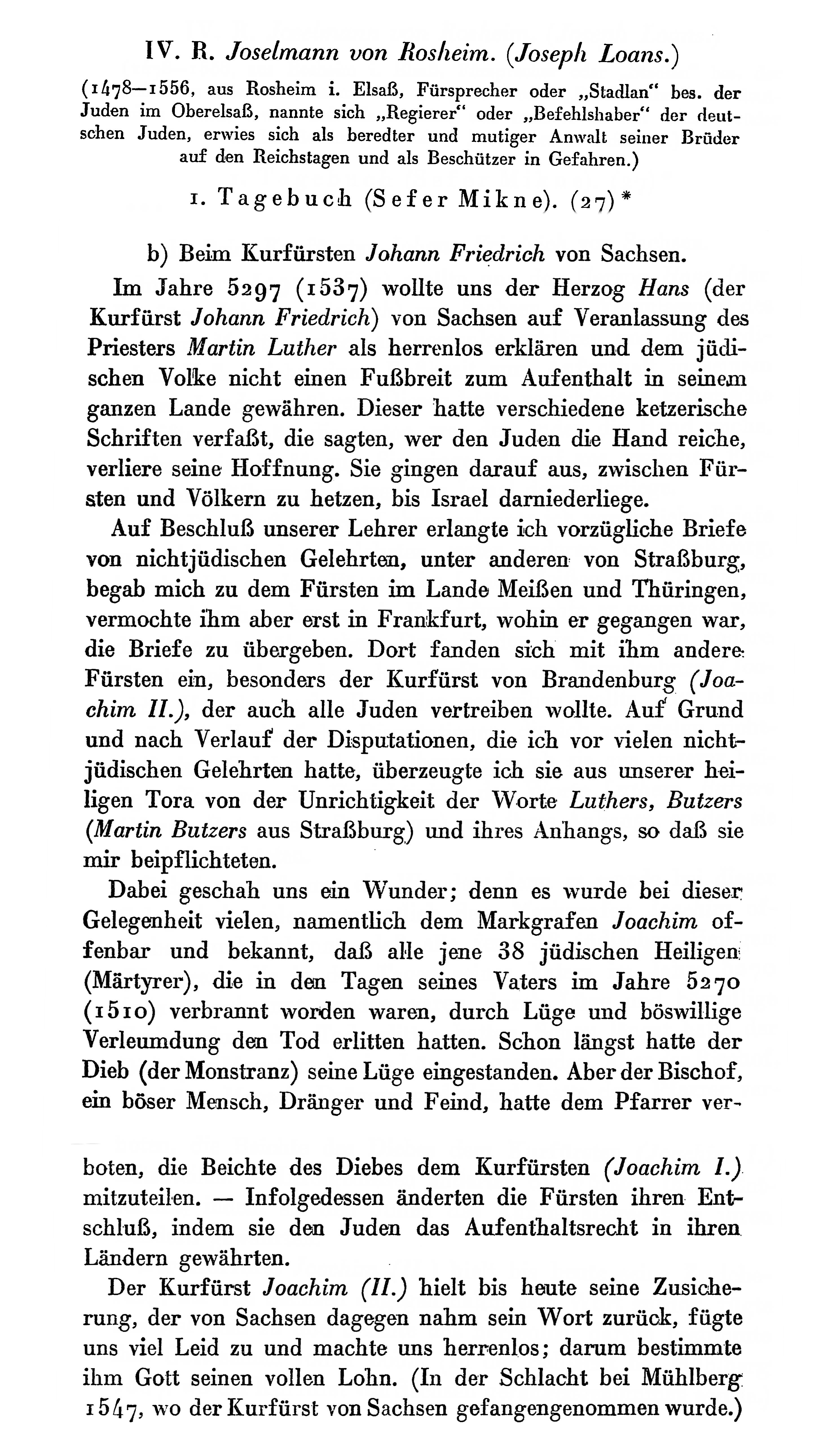 Auszug aus Josel von Rosheims Memorien, 1547 - 

Beim Kurfürsten Johann Friedrich von Sachsen