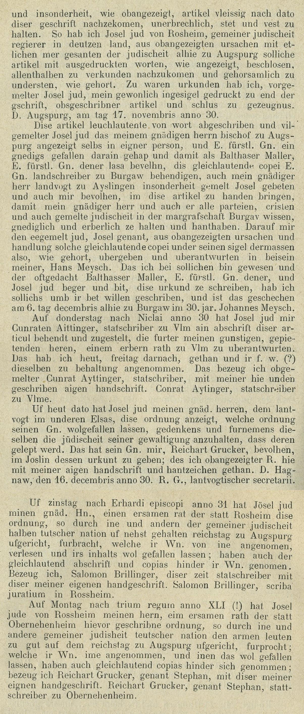 Artikel und Ordnung, so durch Josel juden von Rossheim, gemeiner jüdischer regierer, aufgericht und beschlossen worden, gehalten im reichstag zu Augspurgk im jar 1530