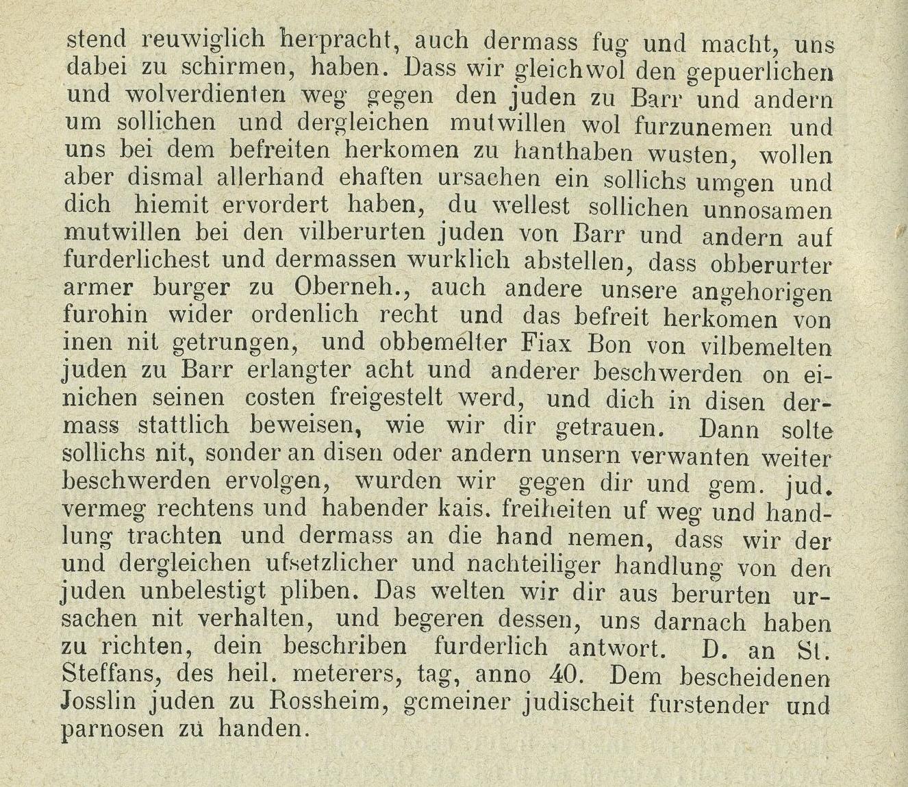 Die zehn Städte im Elsass an Josel, 26. Dezember 1540