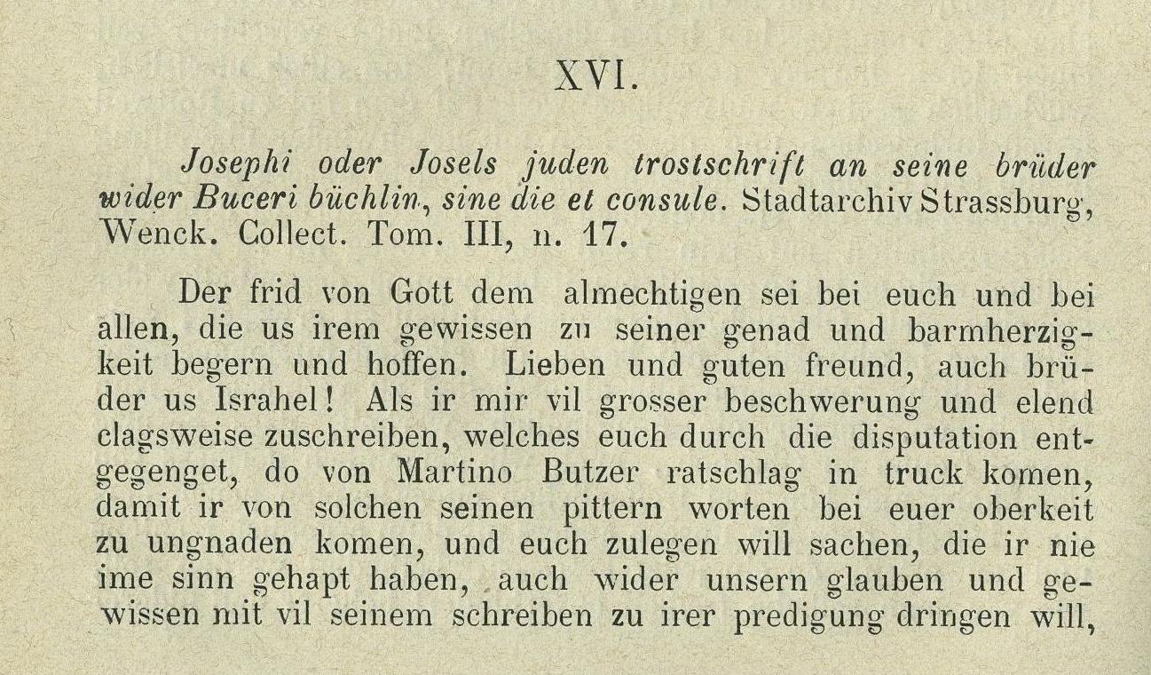 Josephi oder Josels juden trostschrift an seine brüder wider Buceri büchlin, 1541