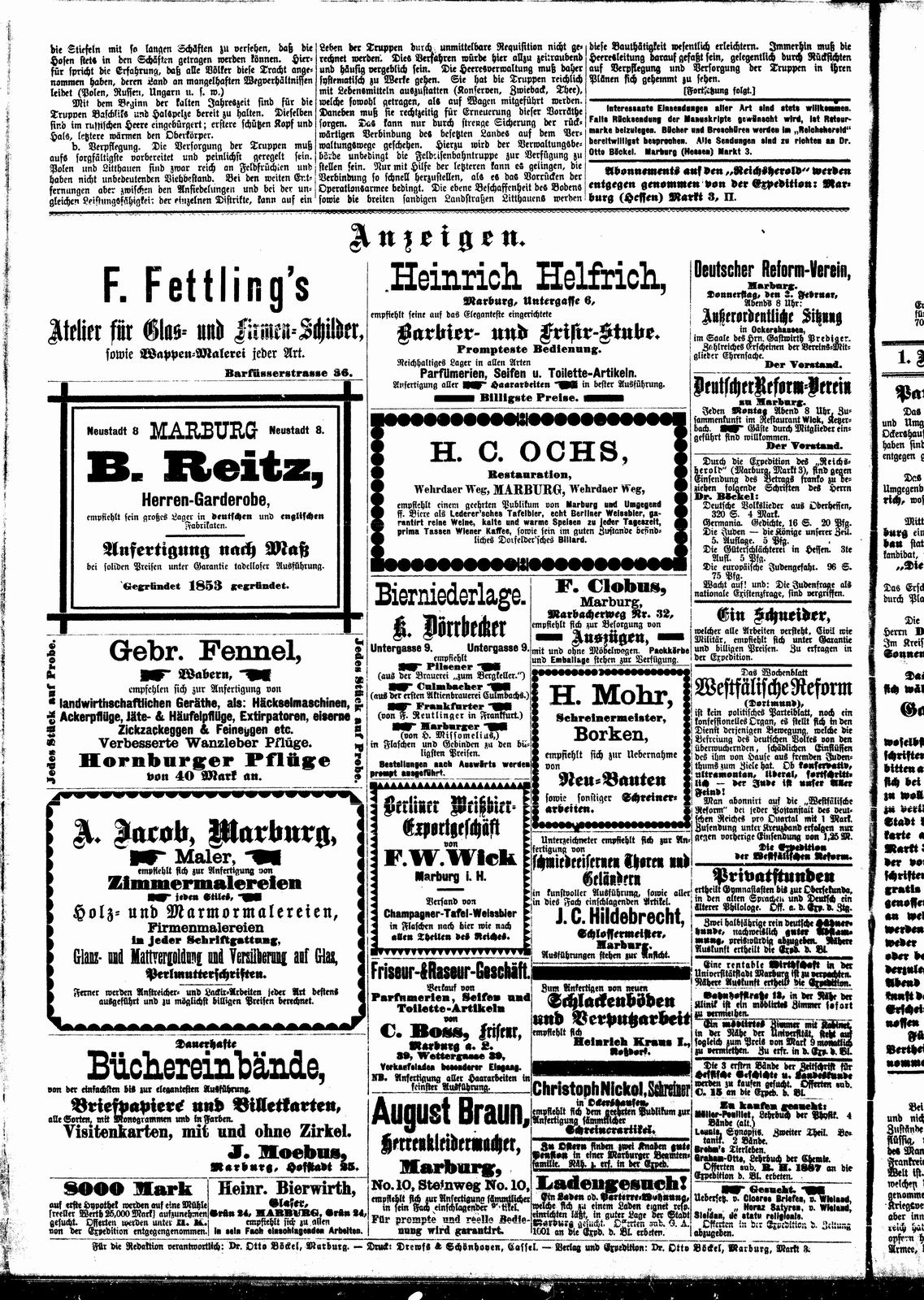 Erste Ausgabe der Zeitung "Der Reichsherold", 4. Februar 1887.