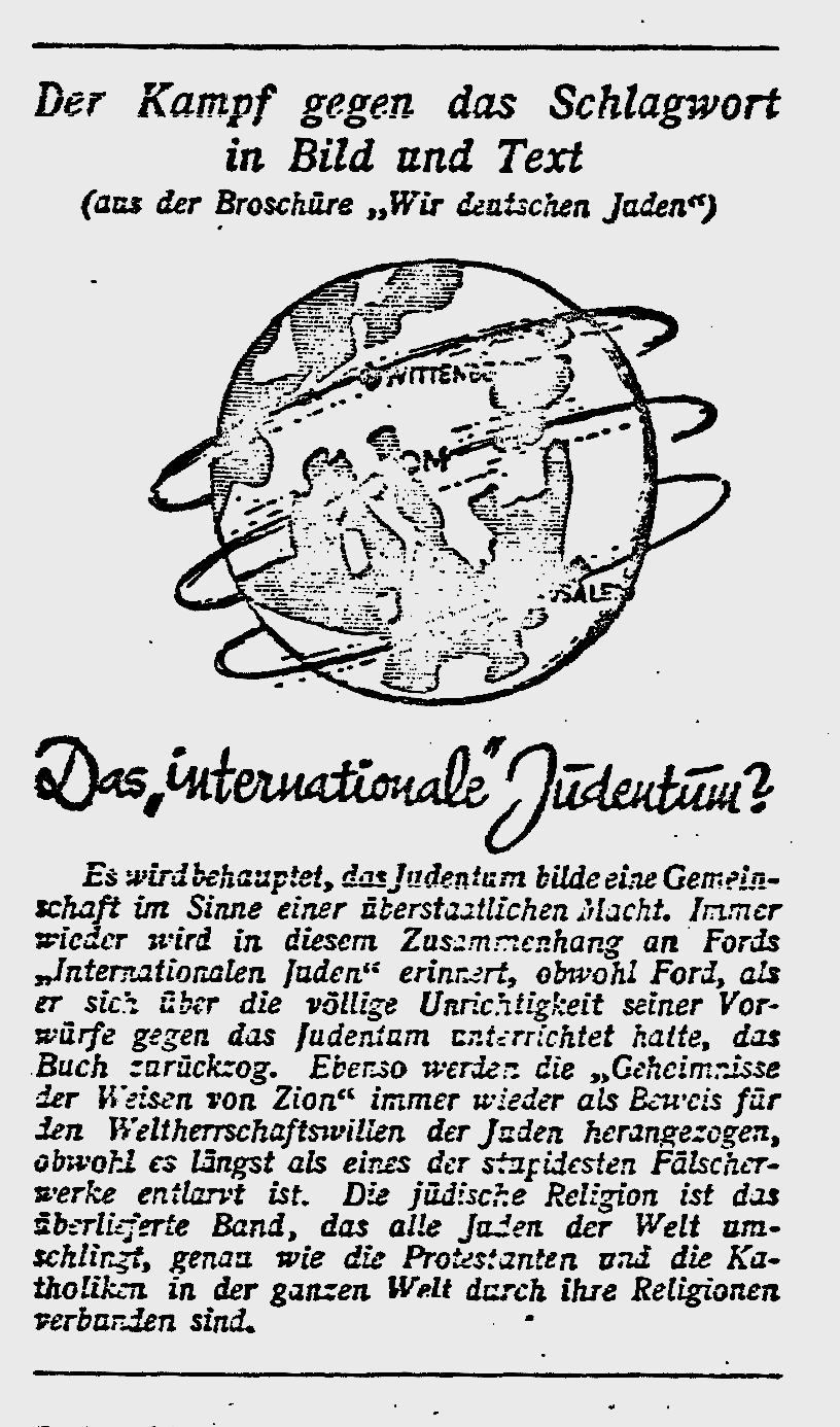 Ausschnitte aus der Broschüre "Wir deutschen Juden" zur Widerlegung antisemitischer Schlagwörter in der CV-Zeitung, 5. August 1932