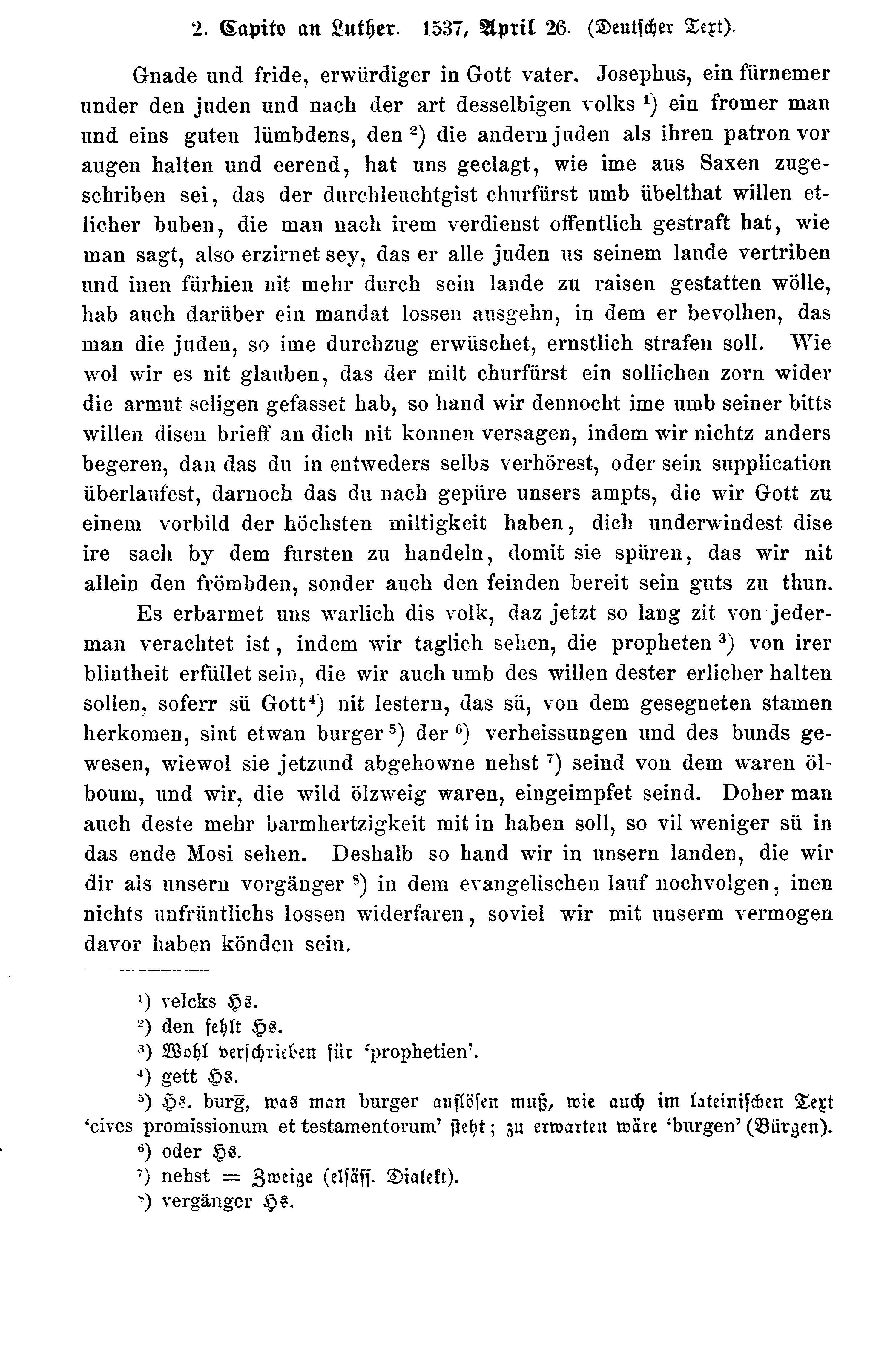 Brief Wolfgang Capitos an Luther, 26. April 1537