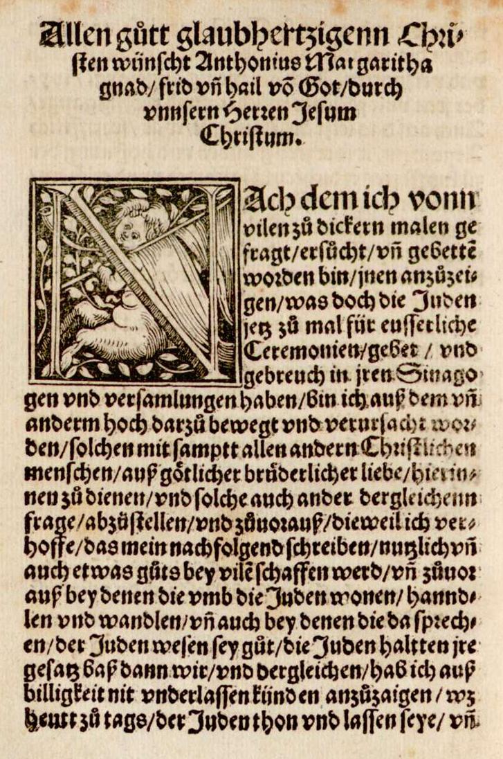 Auszüge aus Antonius Margarithas Schrift "Der gantz Jüdisch glaub", Augsburg 1530 (erster Druck)