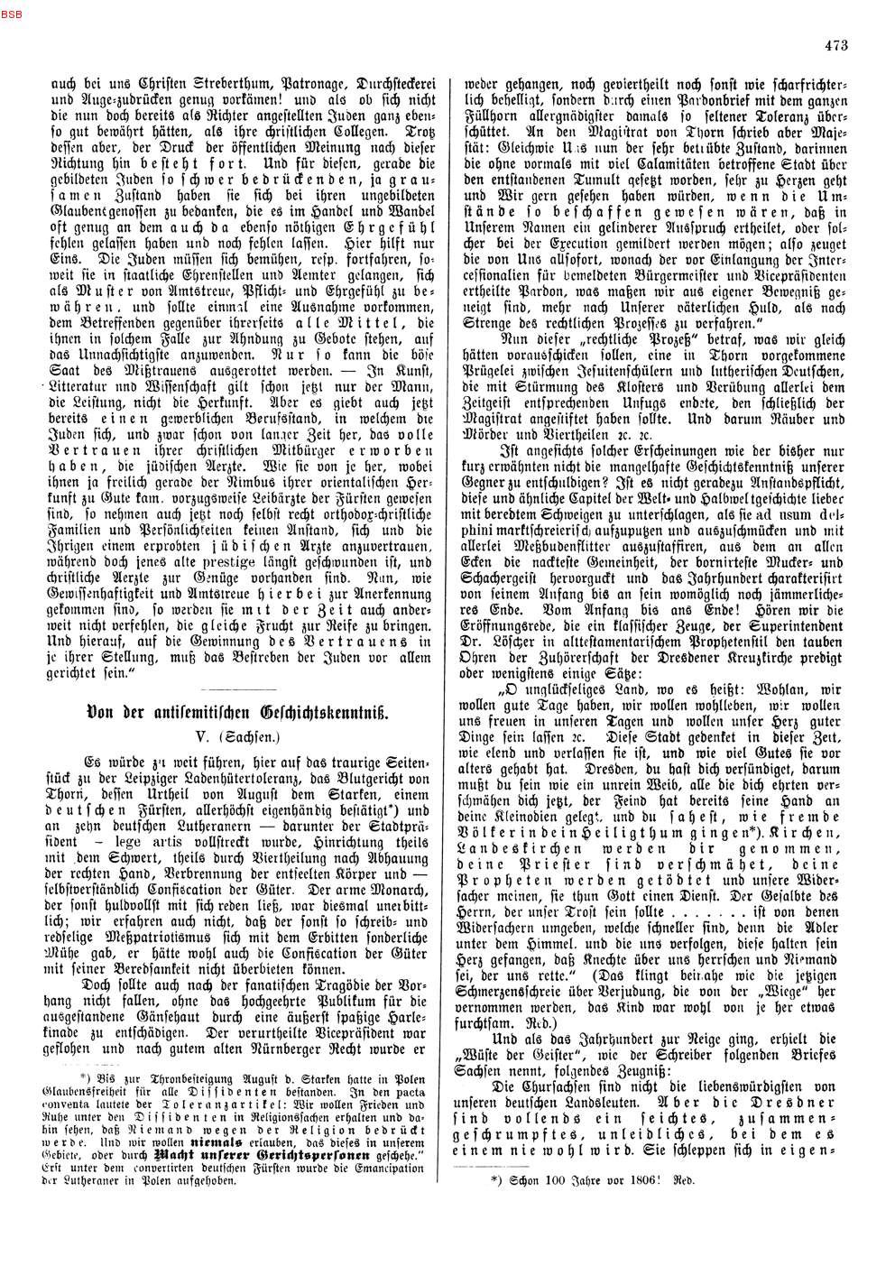 Artikel "Der Antisemitismus in der evangelischen Kirche" in den Mitteilungen aus dem Verein zur Abwehr des Antisemitismus, 31. Dezember 1893.