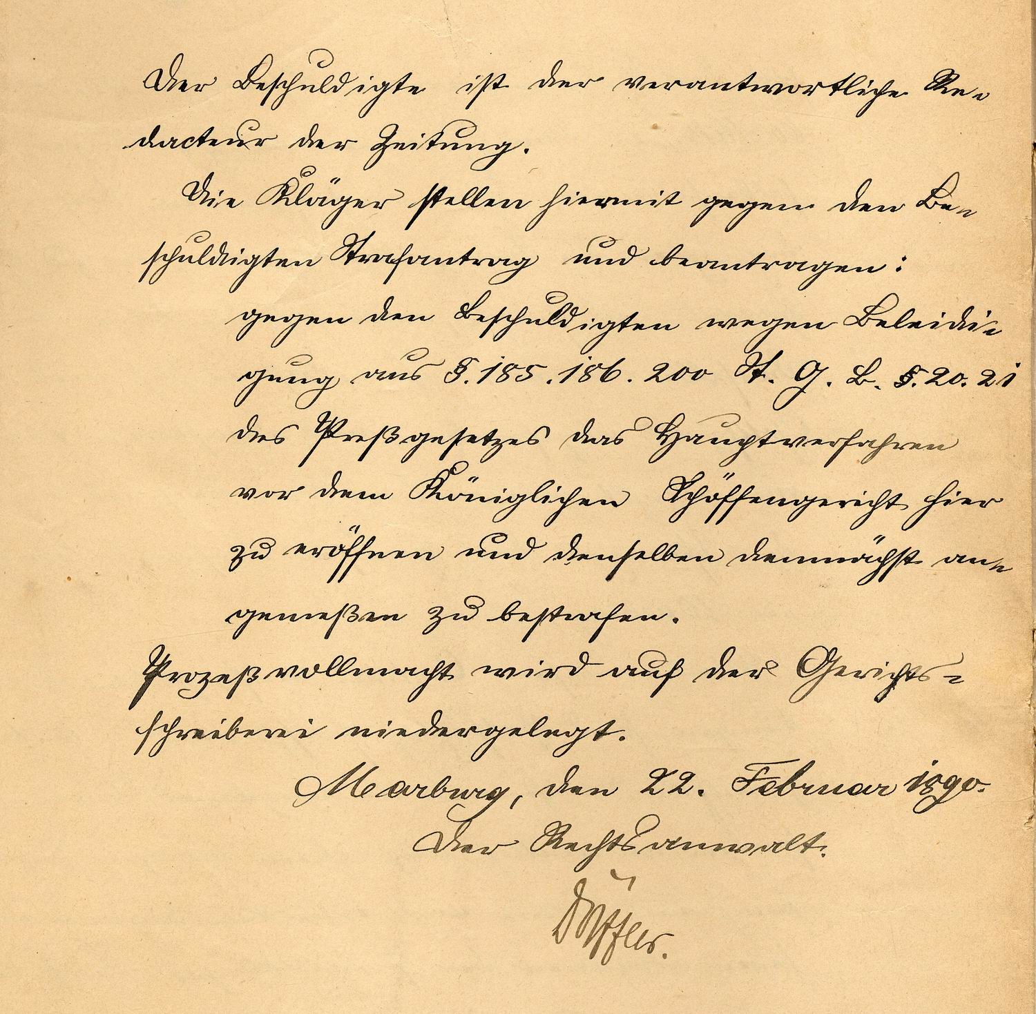 Auszug aus der Privatklage der Juden Louis Erlanger und Siegmund Gottschalk gegen Otto Böckel wegen Beleidigung, 22. Februar 1890.